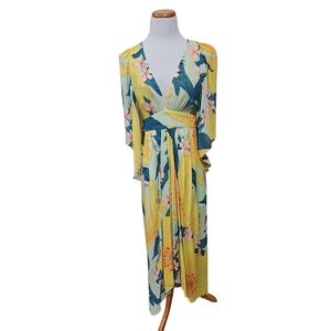 Farm Rio Floral Pietra Maxi Dress. Vibrant yellow and blue floral Colorful Bold
